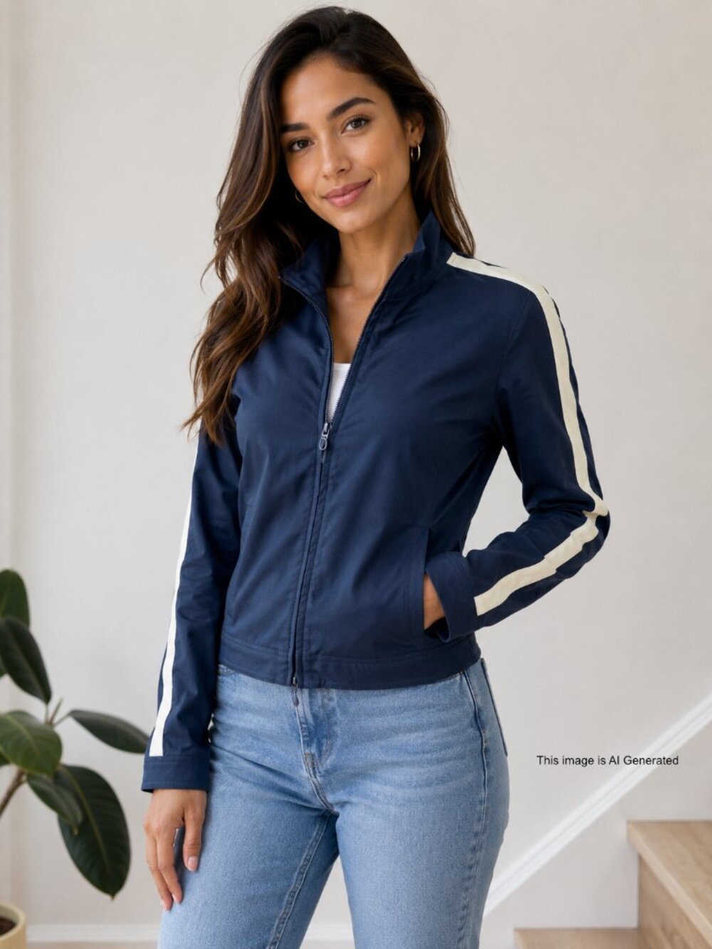 Zara Navy Bomber Jacket with Yellow Sleeve Stripes